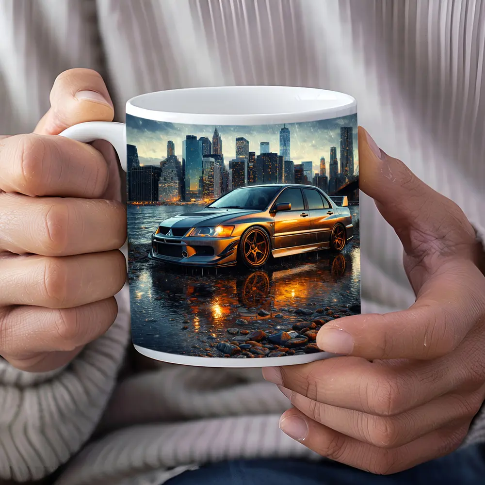 Mitsubishi Lancer Evolution Rainy City Night – Mugs