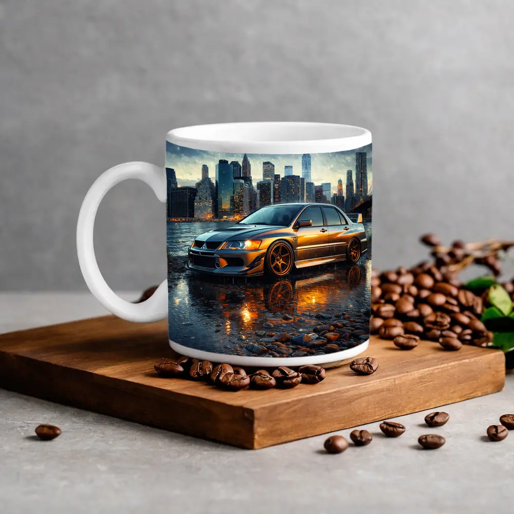 Mitsubishi Lancer Evolution Rainy City Night – Mugs