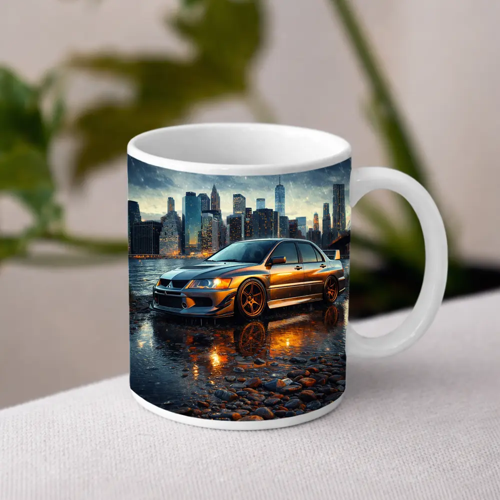 Mitsubishi Lancer Evolution Rainy City Night – Mugs