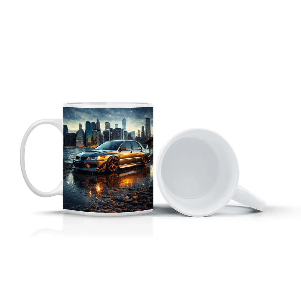 Mitsubishi Lancer Evolution Rainy City Night – Mugs