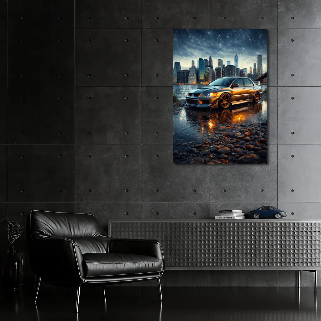 Mitsubishi Lancer Evolution Rainy City Night – Wall Art