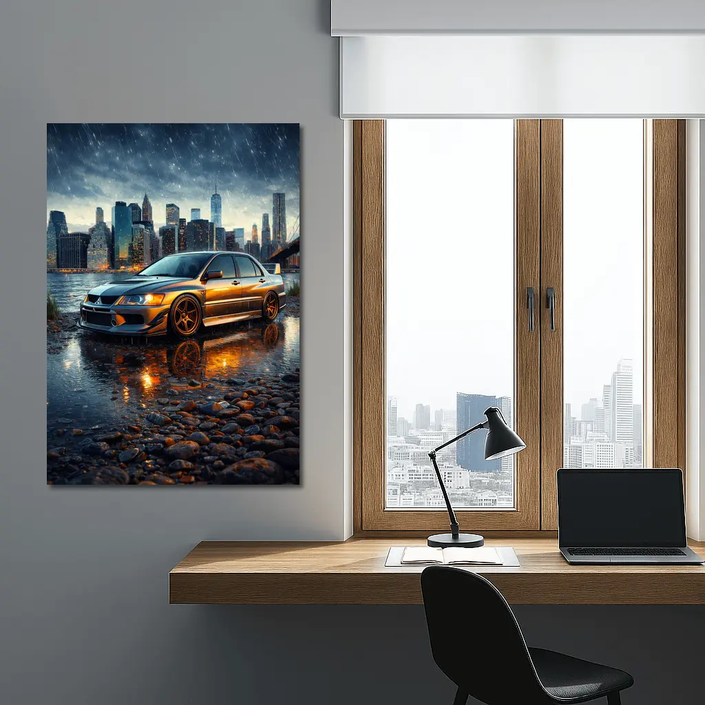 Mitsubishi Lancer Evolution Rainy City Night – Wall Art