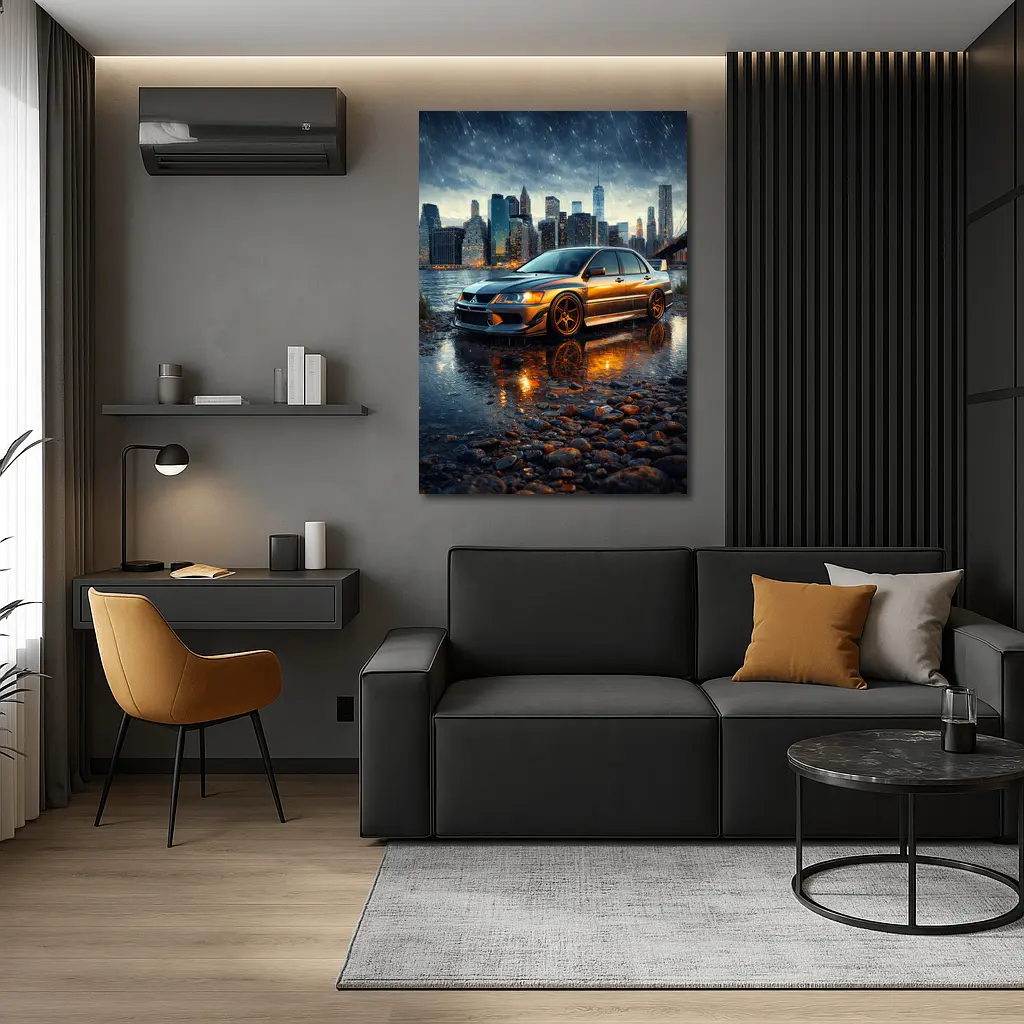 Mitsubishi Lancer Evolution Rainy City Night – Wall Art