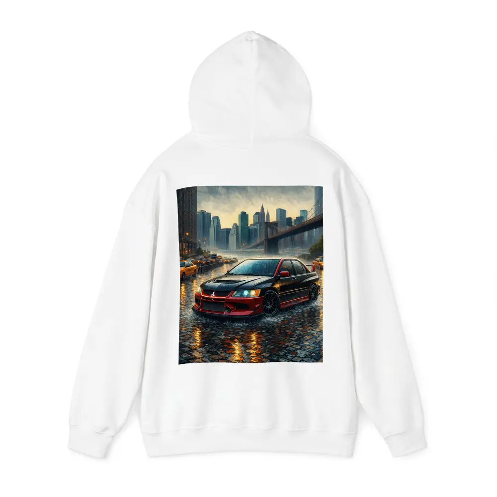 Mitsubishi Lancer Evolution Rainy City Street – Hoodies