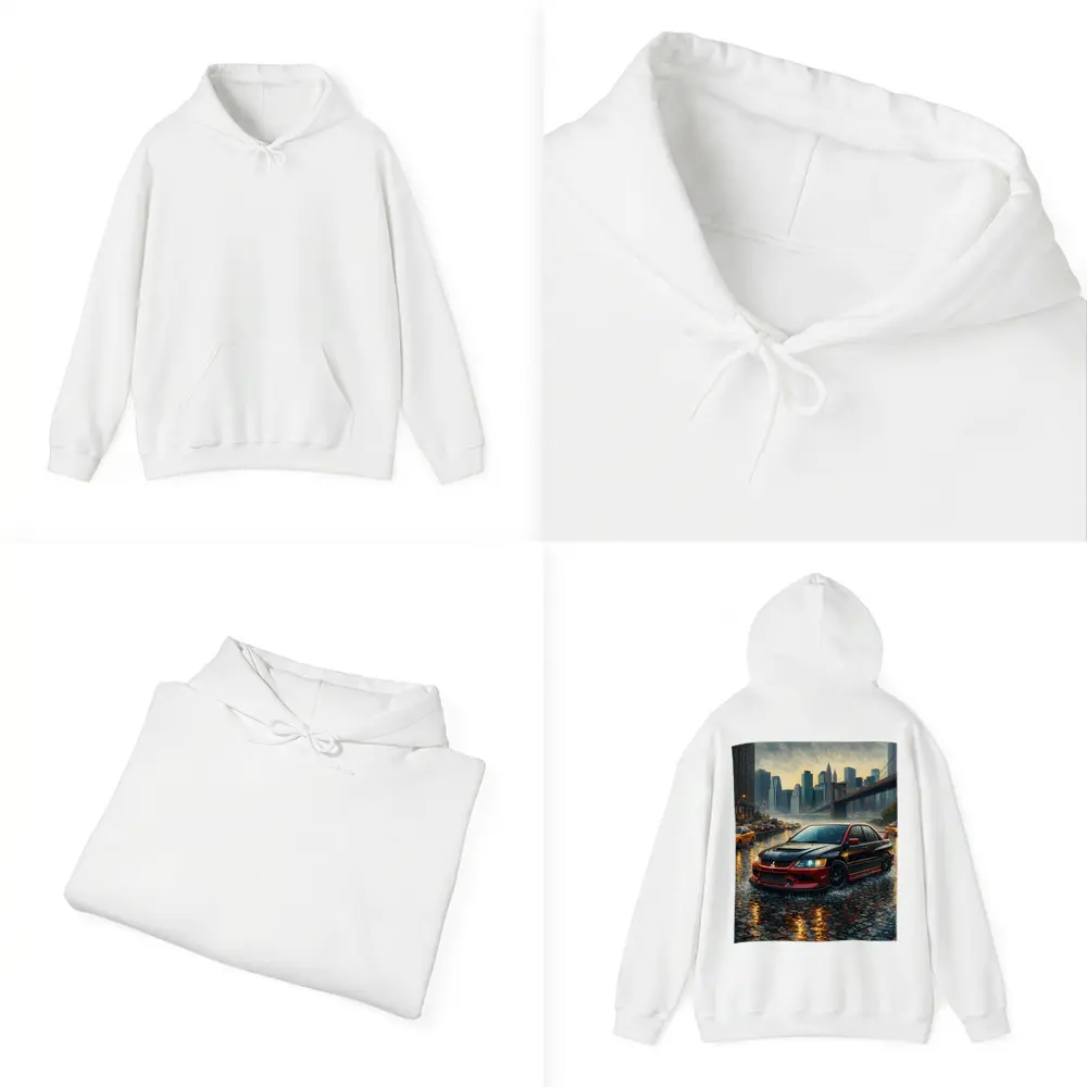 Mitsubishi Lancer Evolution Rainy City Street – Hoodies
