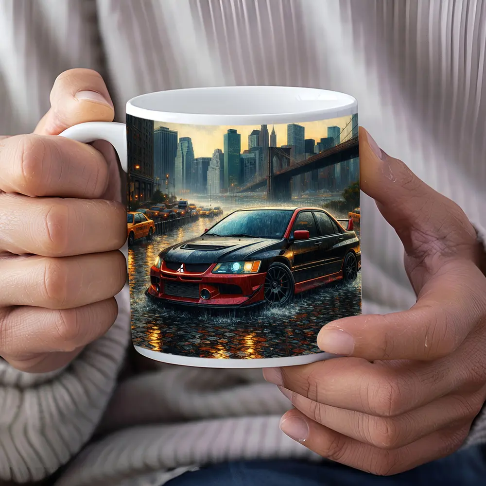 Mitsubishi Lancer Evolution Rainy City Street – Mugs