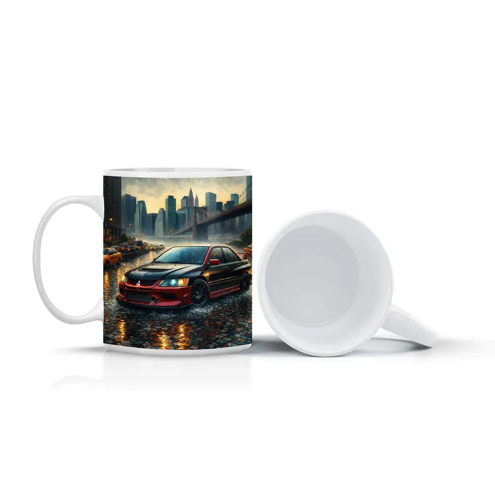 Mitsubishi Lancer Evolution Rainy City Street – Mugs