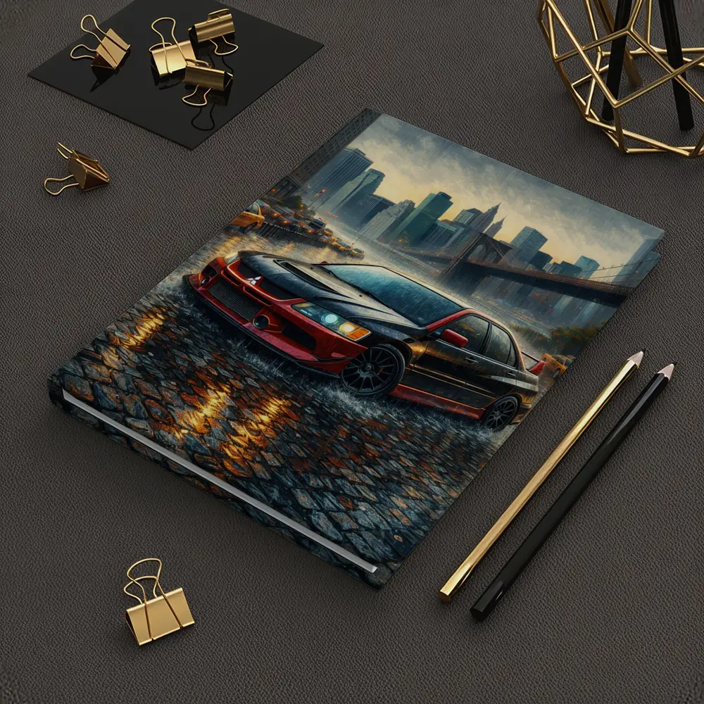 Mitsubishi Lancer Evolution Rainy City Street – Notebooks