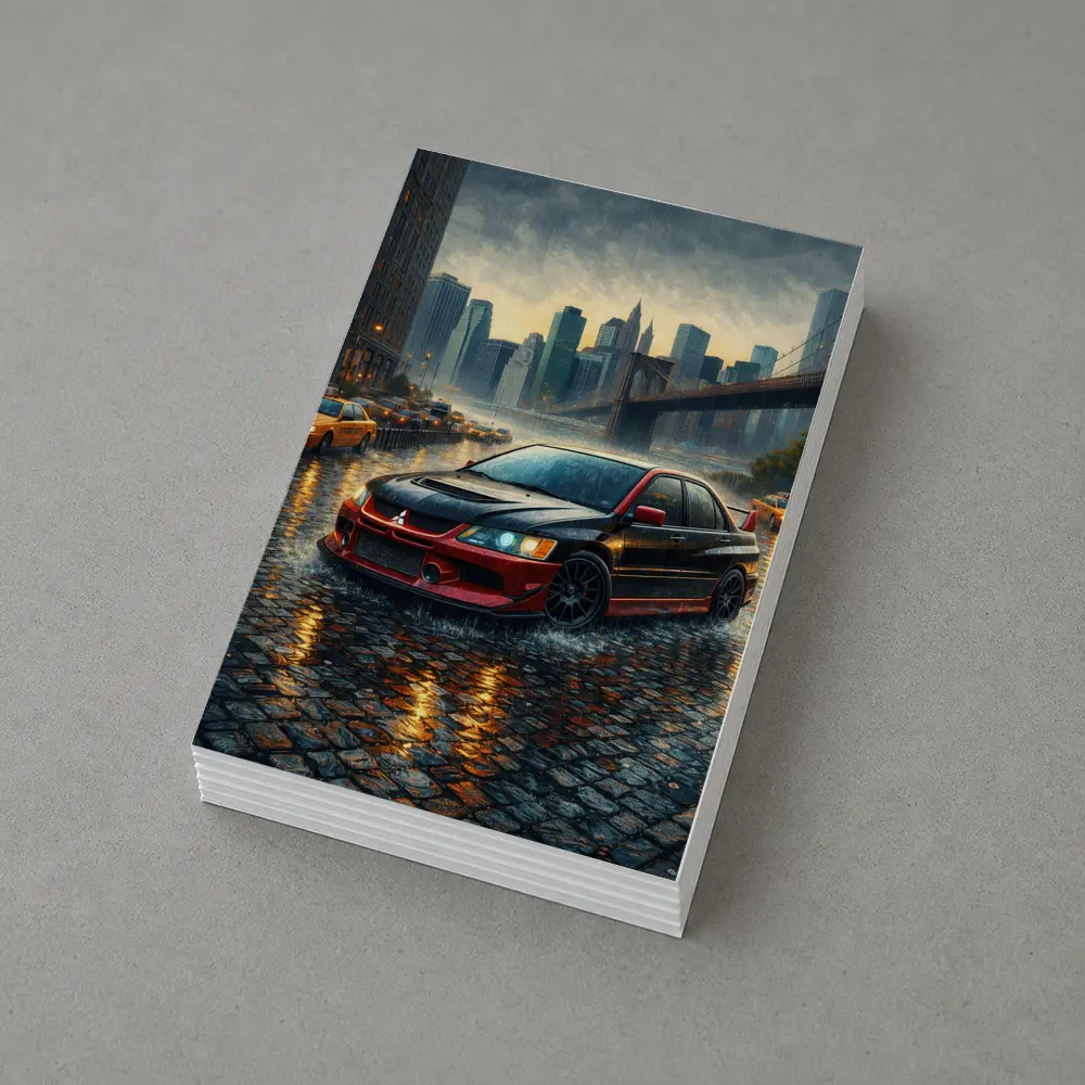 Mitsubishi Lancer Evolution Rainy City Street – Postcards