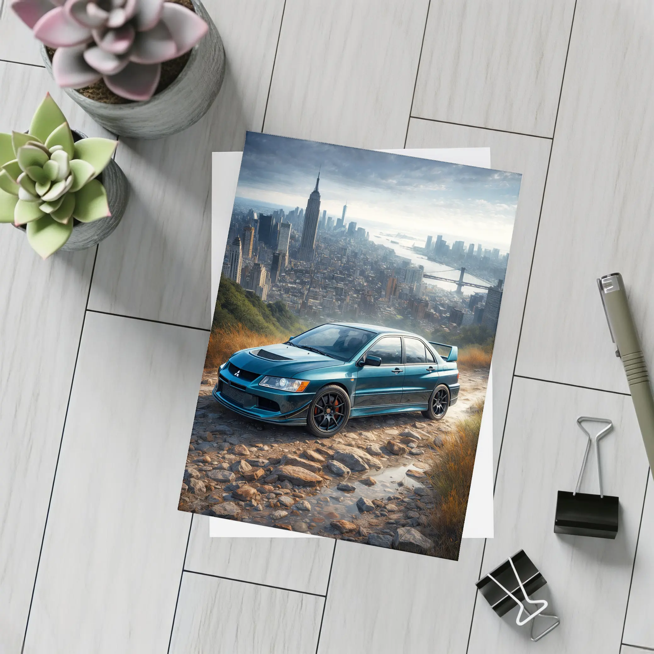 Mitsubishi Lancer Evolution New York City Skyline – Postcards