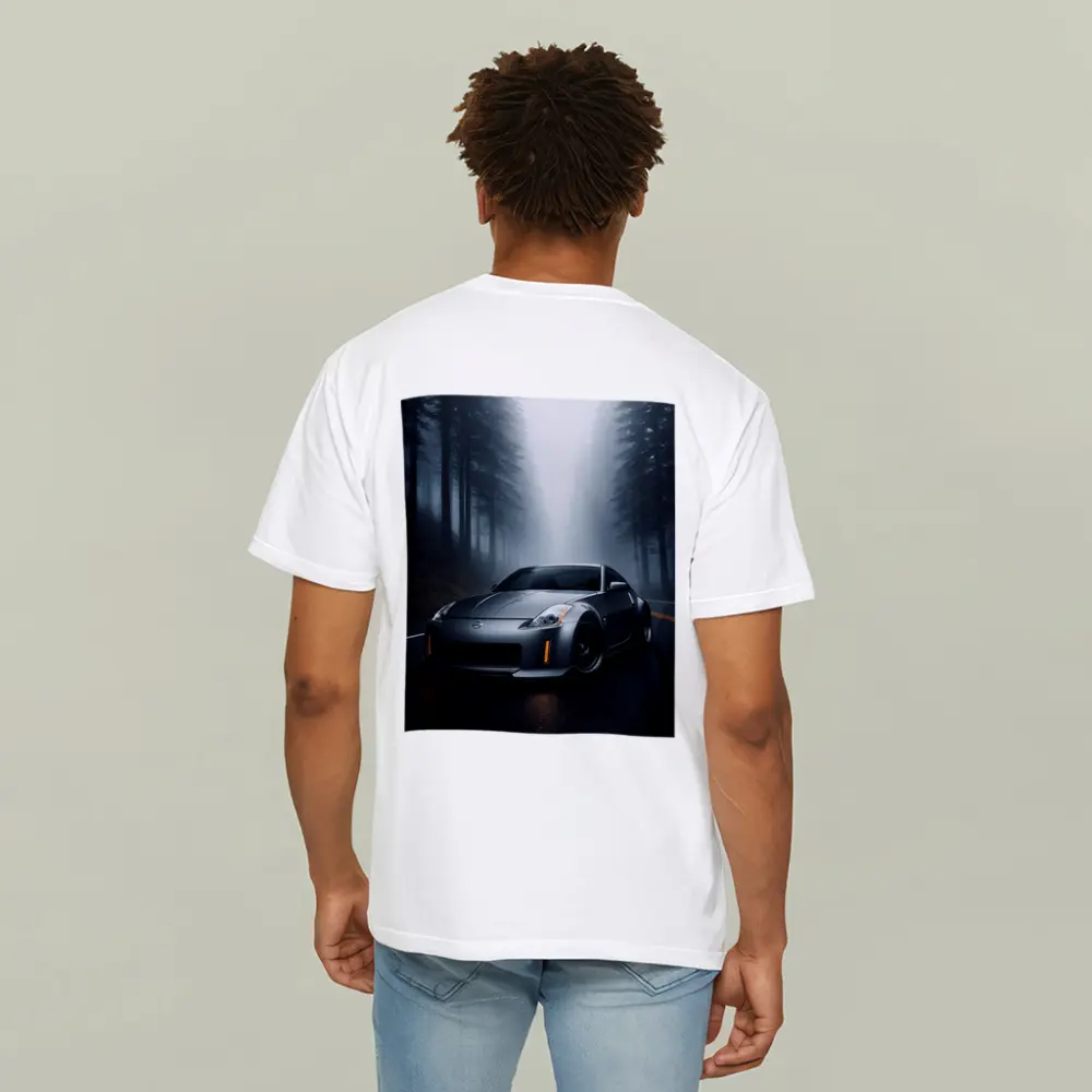 Nissan 350Z Driving Through Foggy Forest Road – T-Shirts