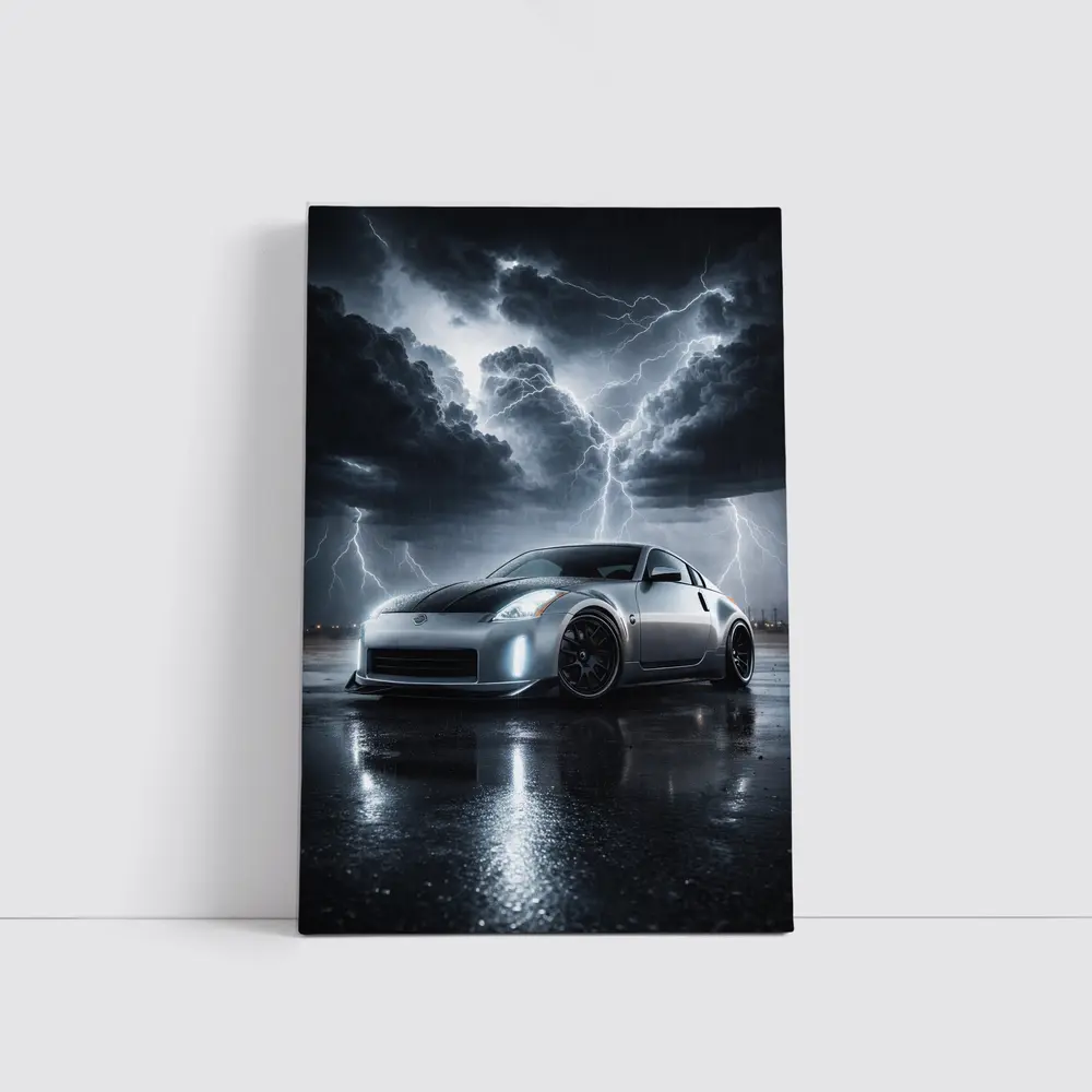 Nissan 350Z Silver Storm Lightning Night – Wall Art