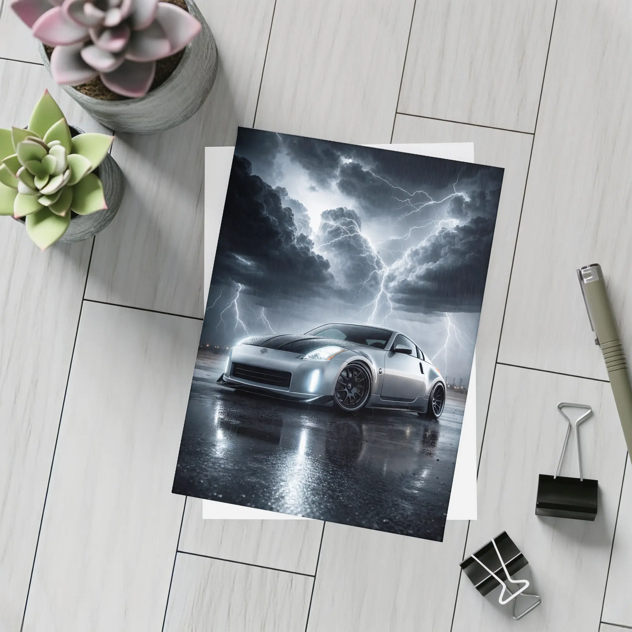 Nissan 350Z Silver Storm Lightning Night – Postcards