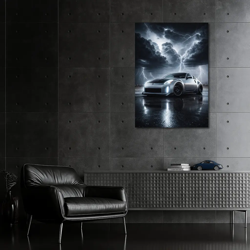 Nissan 350Z Silver Storm Lightning Night – Wall Art