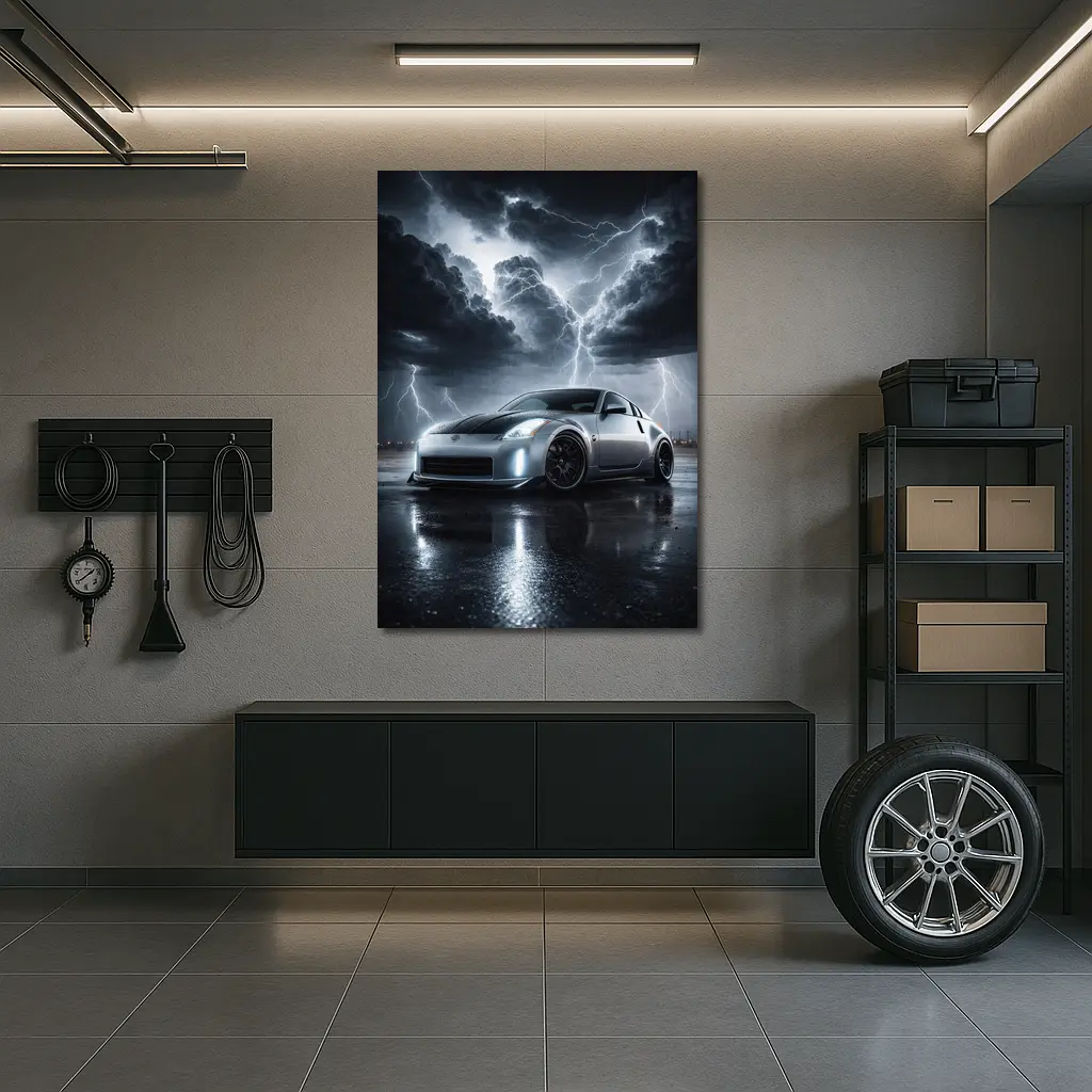 Nissan 350Z Silver Storm Lightning Night – Wall Art