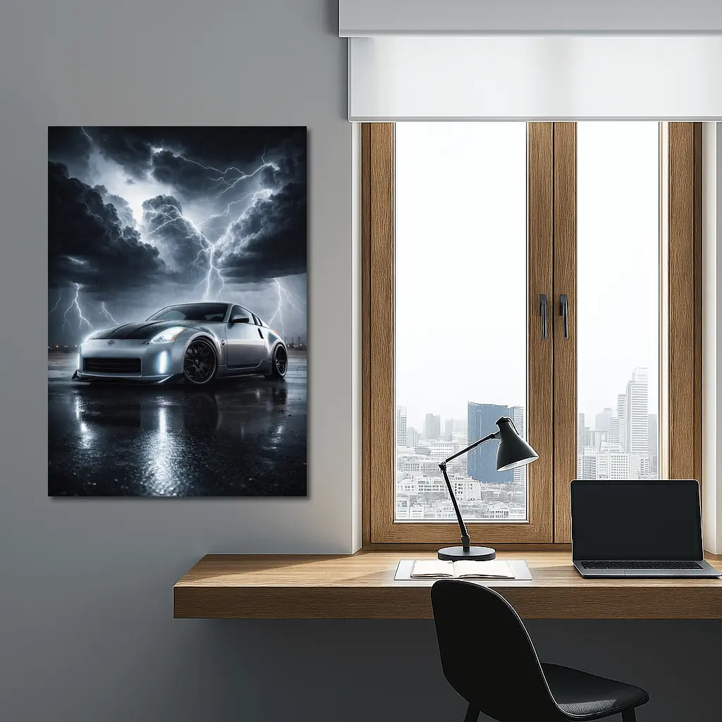 Nissan 350Z Silver Storm Lightning Night – Wall Art
