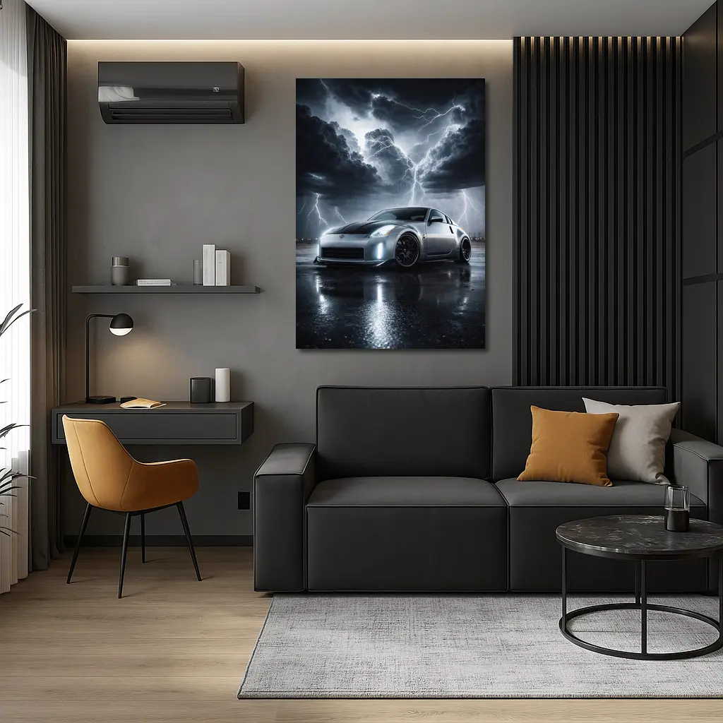 Nissan 350Z Silver Storm Lightning Night – Wall Art