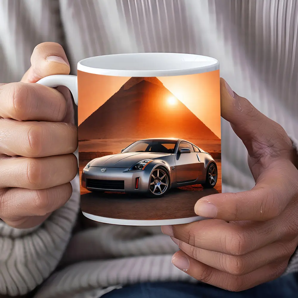 Nissan 350Z Silver Sports Car Egypt Pyramids – Mugs