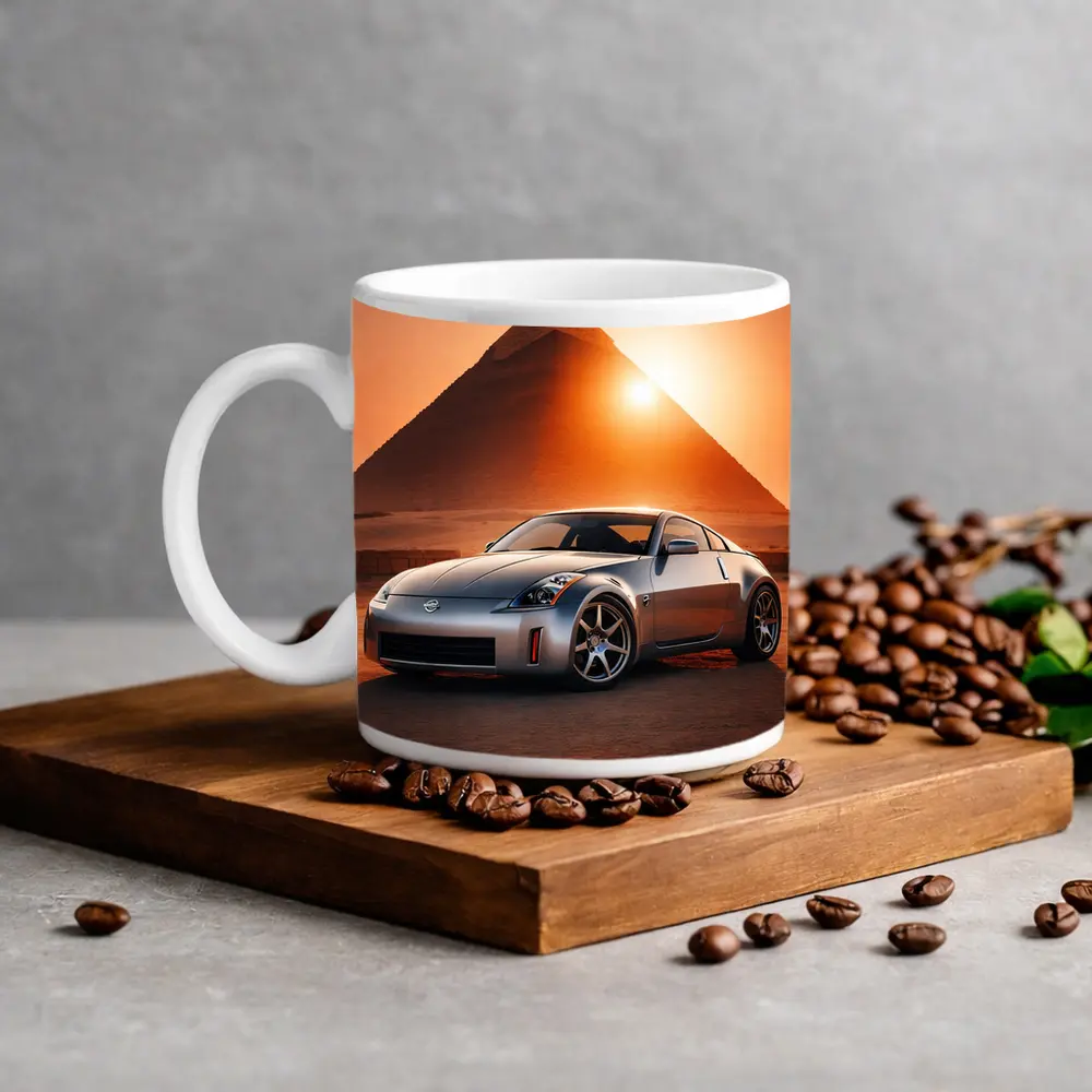 Nissan 350Z Silver Sports Car Egypt Pyramids – Mugs