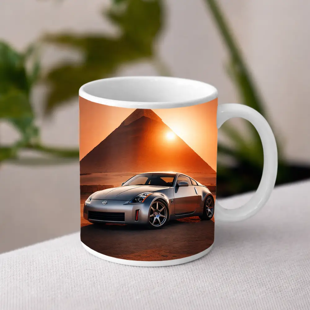 Nissan 350Z Silver Sports Car Egypt Pyramids – Mugs