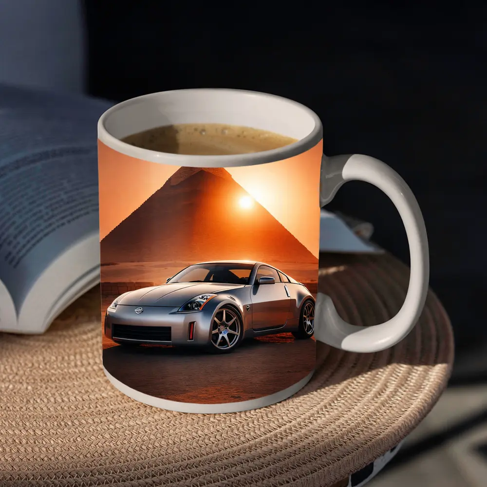 Nissan 350Z Silver Sports Car Egypt Pyramids – Mugs