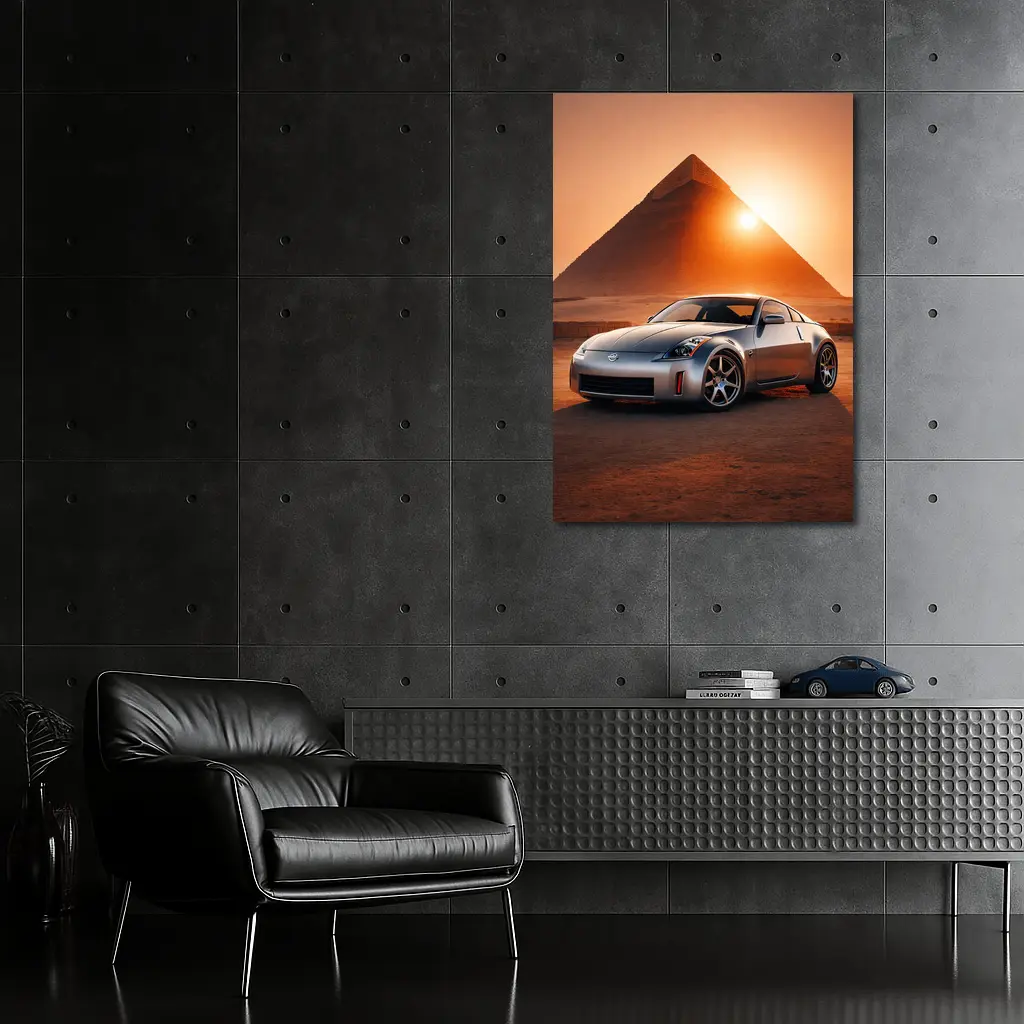 Nissan 350Z Silver Sports Car Egypt Pyramids – Wall Art