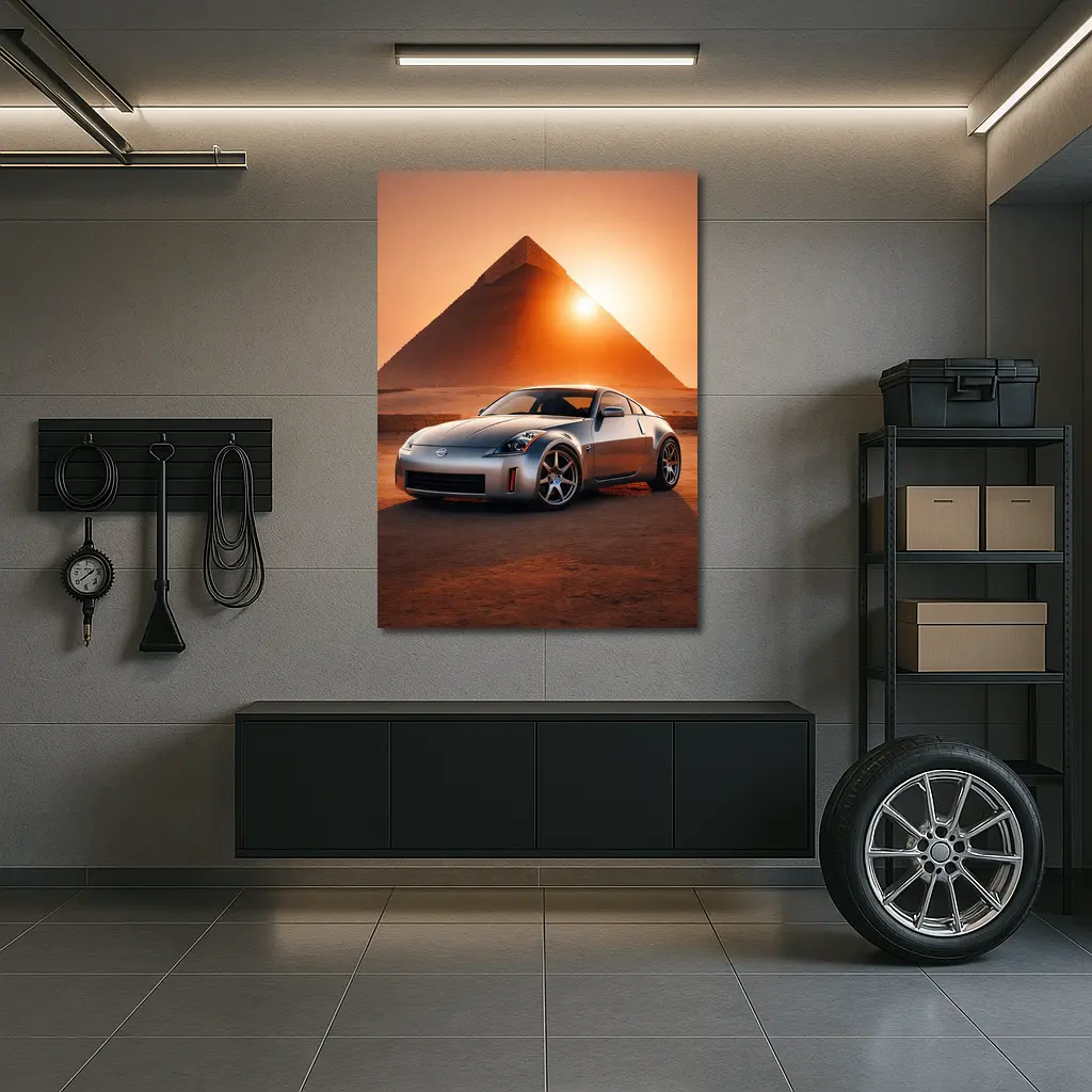 Nissan 350Z Silver Sports Car Egypt Pyramids – Wall Art