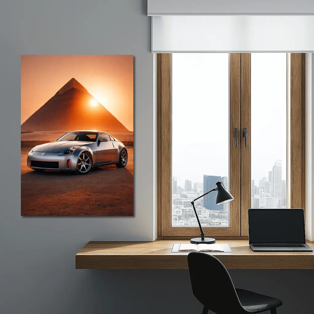 Nissan 350Z Silver Sports Car Egypt Pyramids – Wall Art