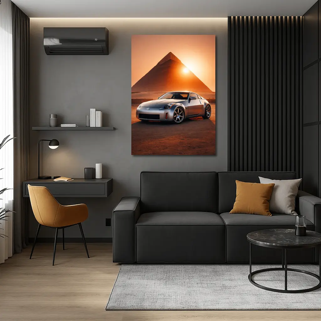 Nissan 350Z Silver Sports Car Egypt Pyramids – Wall Art
