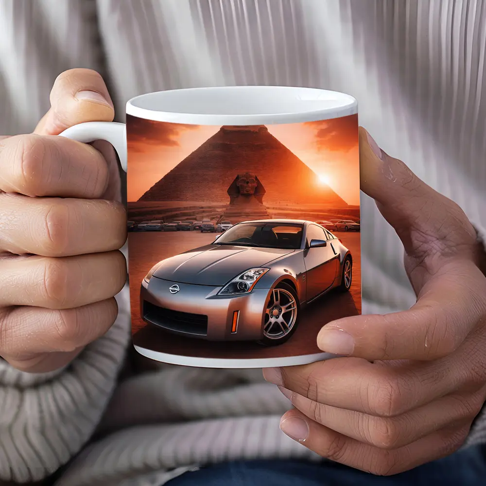 Nissan 350Z Parked Before Egyptian Pyramids Sunset – Mugs