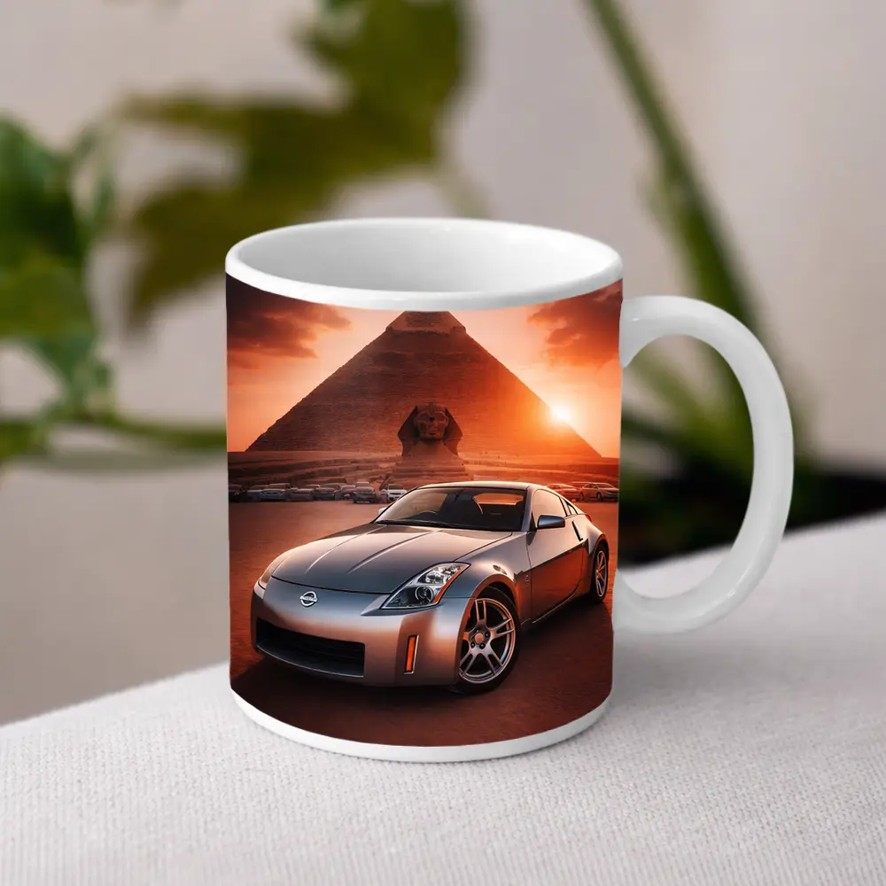 Nissan 350Z Parked Before Egyptian Pyramids Sunset – Mugs