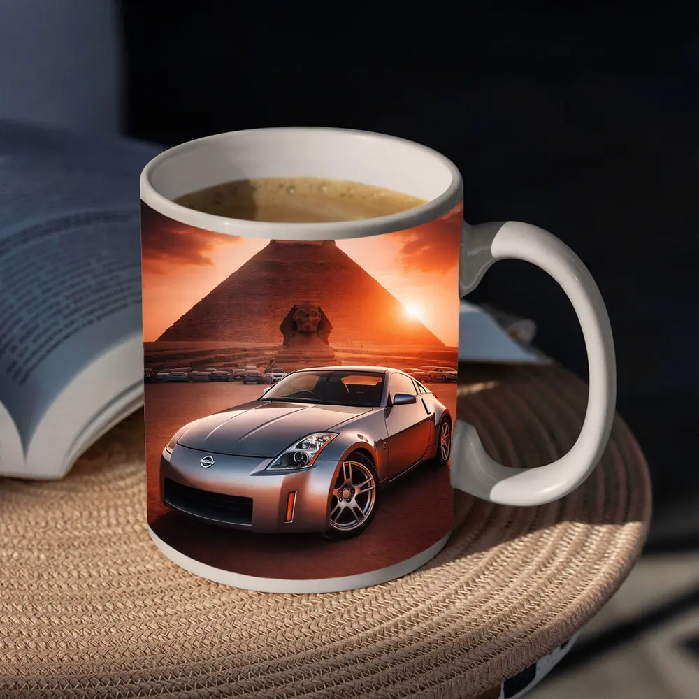 Nissan 350Z Parked Before Egyptian Pyramids Sunset – Mugs