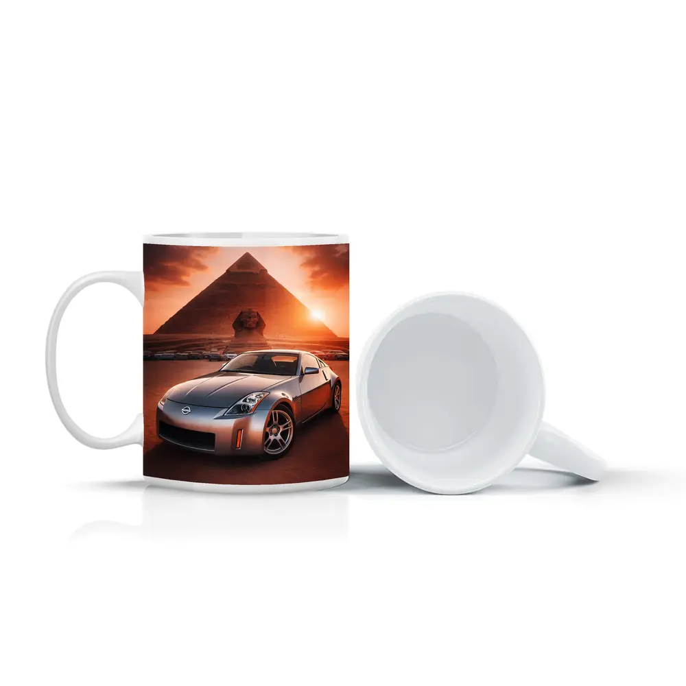 Nissan 350Z Parked Before Egyptian Pyramids Sunset – Mugs