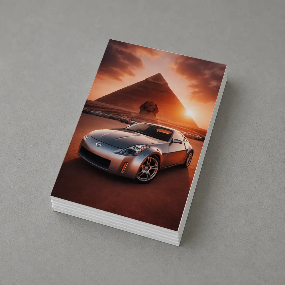Nissan 350Z Parked Before Egyptian Pyramids Sunset – Postcards