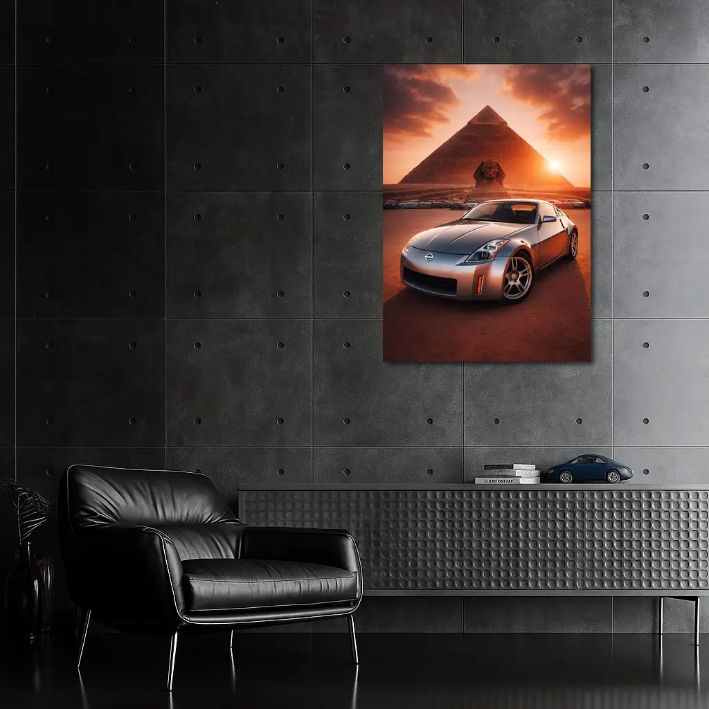 Nissan 350Z Parked Before Egyptian Pyramids Sunset – Wall Art