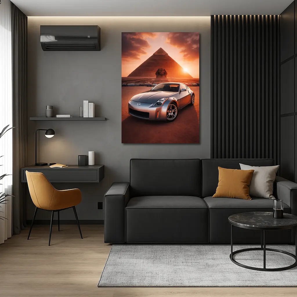 Nissan 350Z Parked Before Egyptian Pyramids Sunset – Wall Art