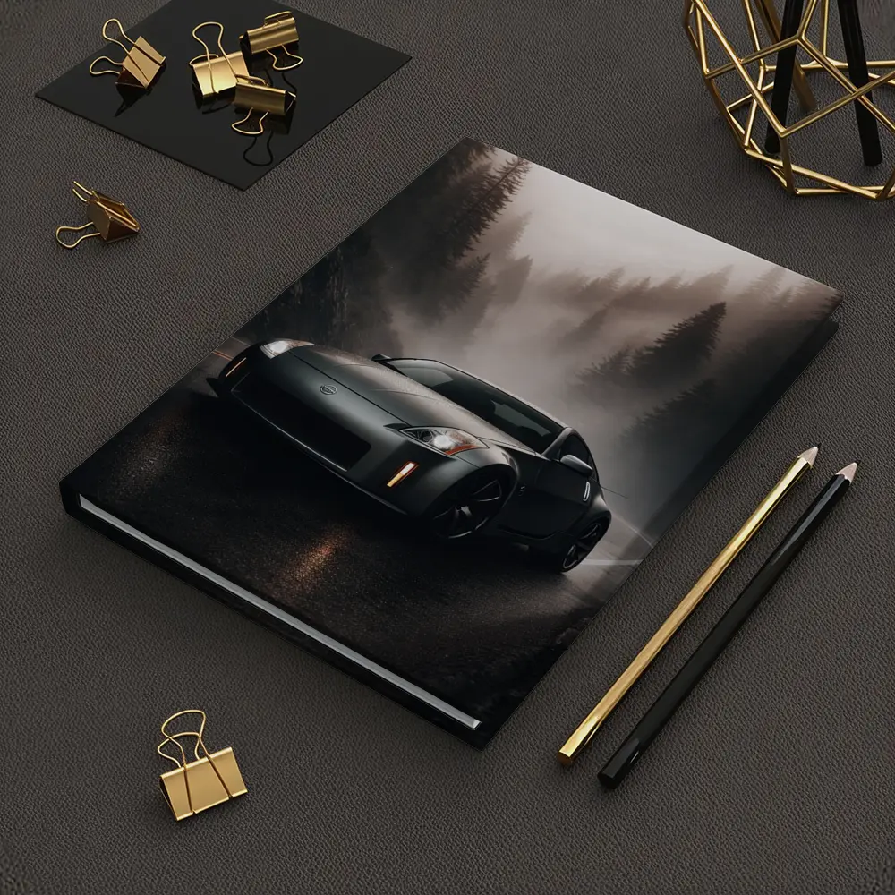 Nissan 350Z Driving Foggy Forest Road – Notebooks