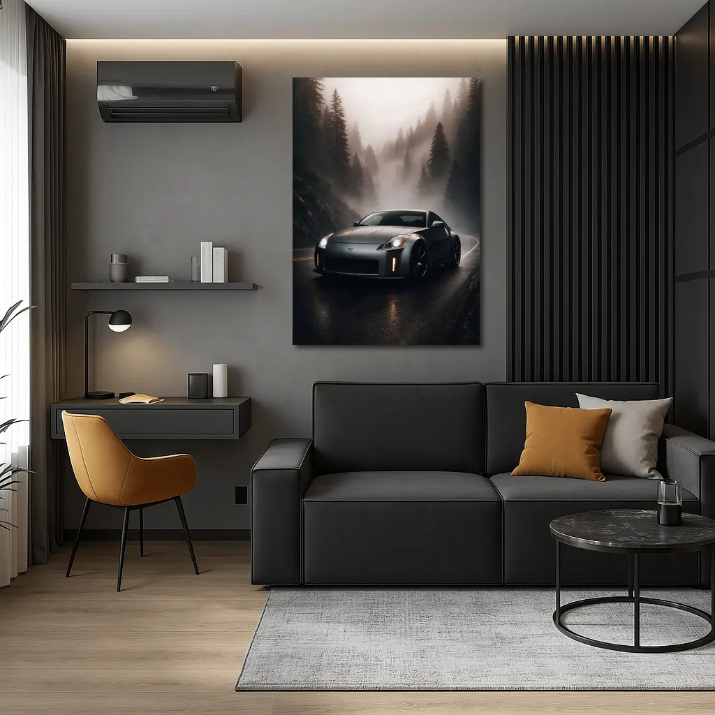 Nissan 350Z Driving Foggy Forest Road – Wall Art