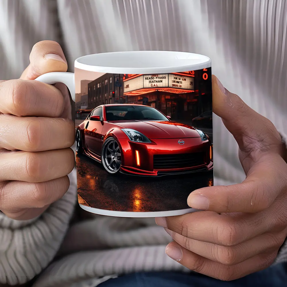 Nissan 350Z Red City Street Neon Night – Mugs