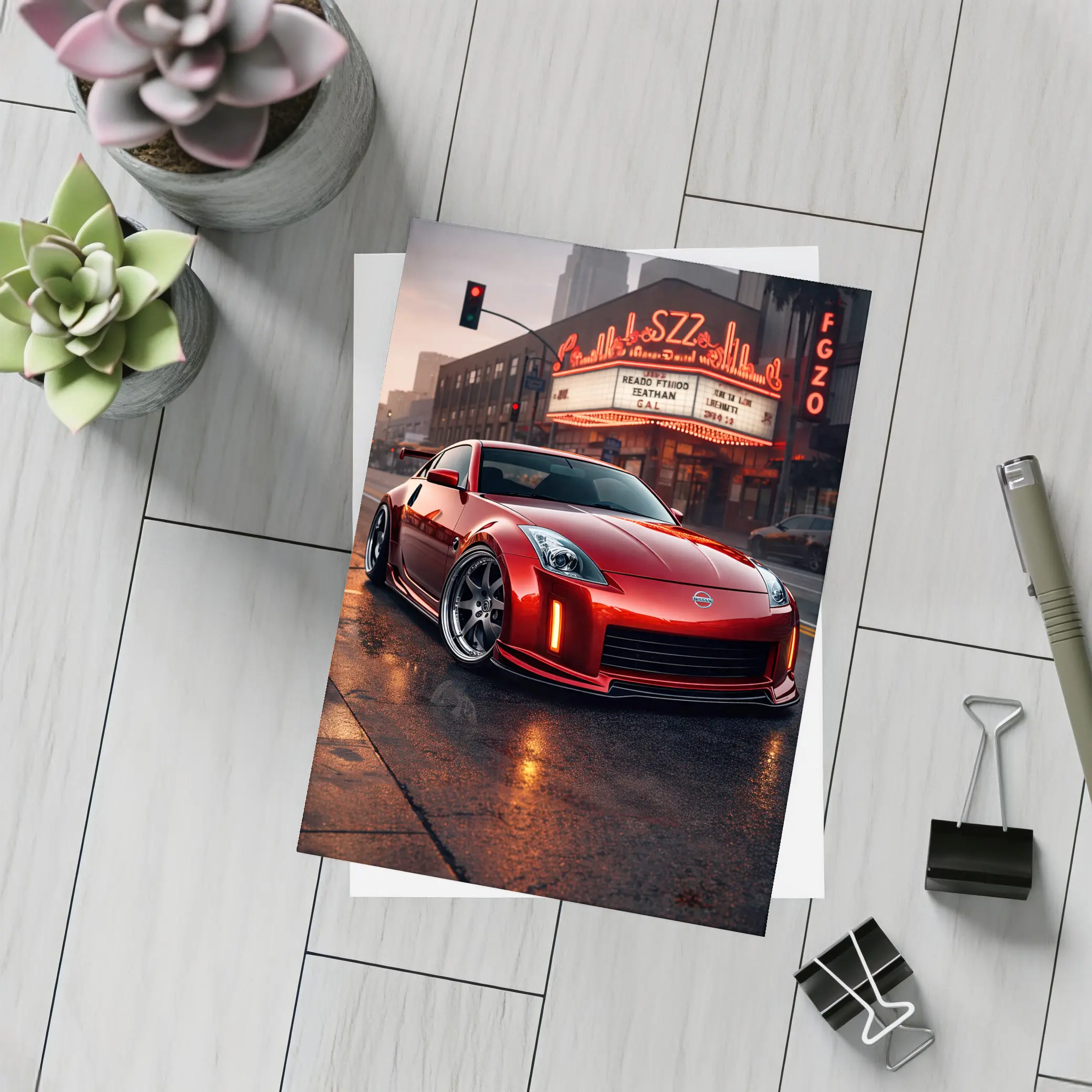 Nissan 350Z Red City Street Neon Night – Postcards