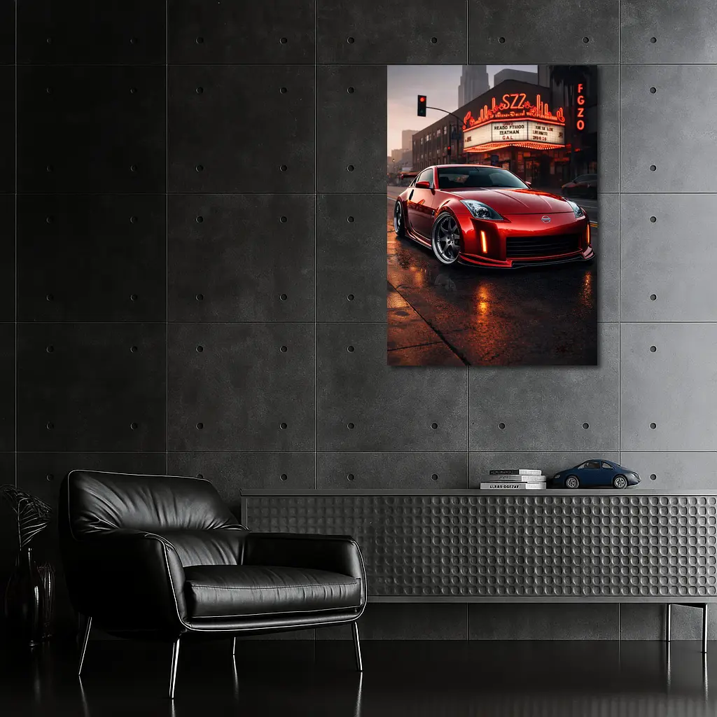 Nissan 350Z Red City Street Neon Night – Wall Art