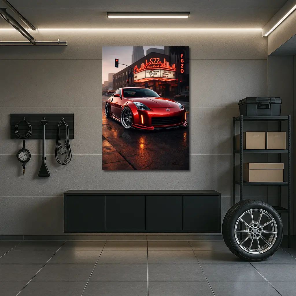 Nissan 350Z Red City Street Neon Night – Wall Art