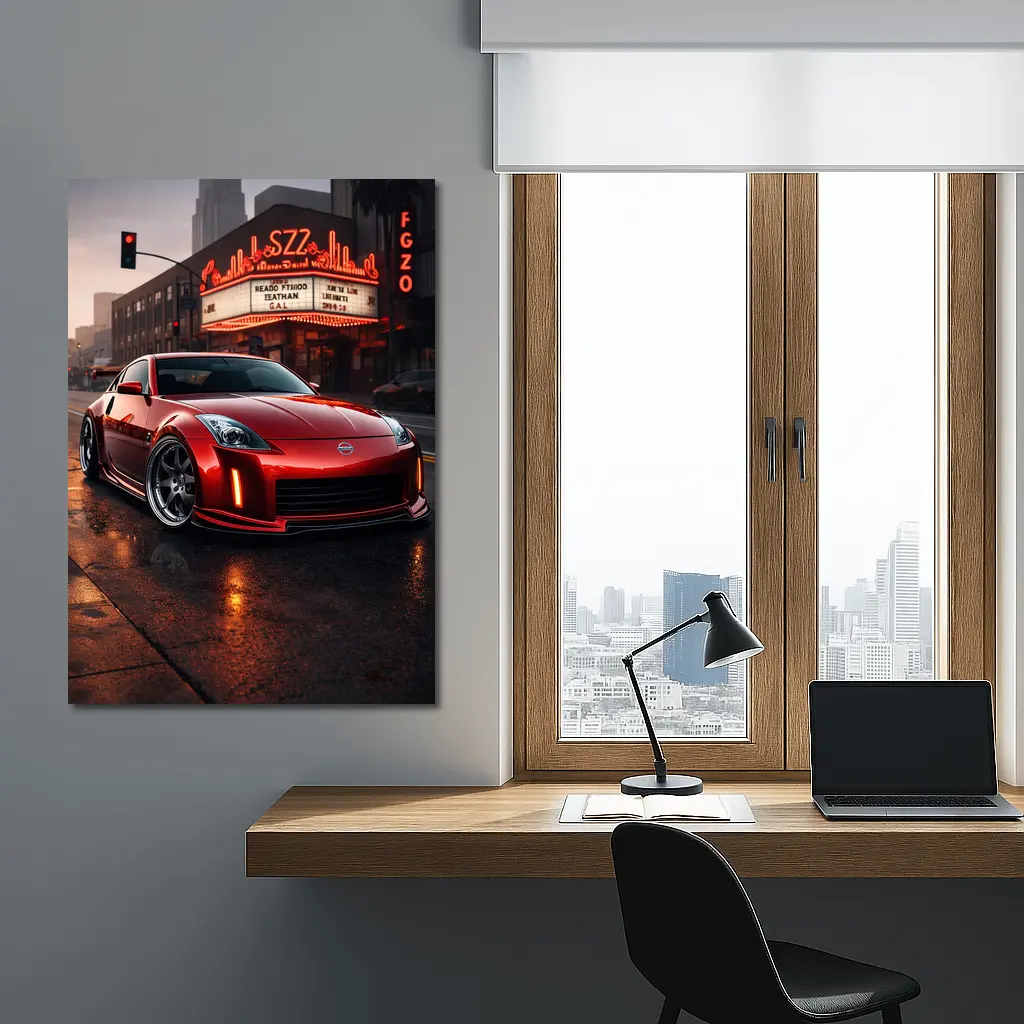 Nissan 350Z Red City Street Neon Night – Wall Art