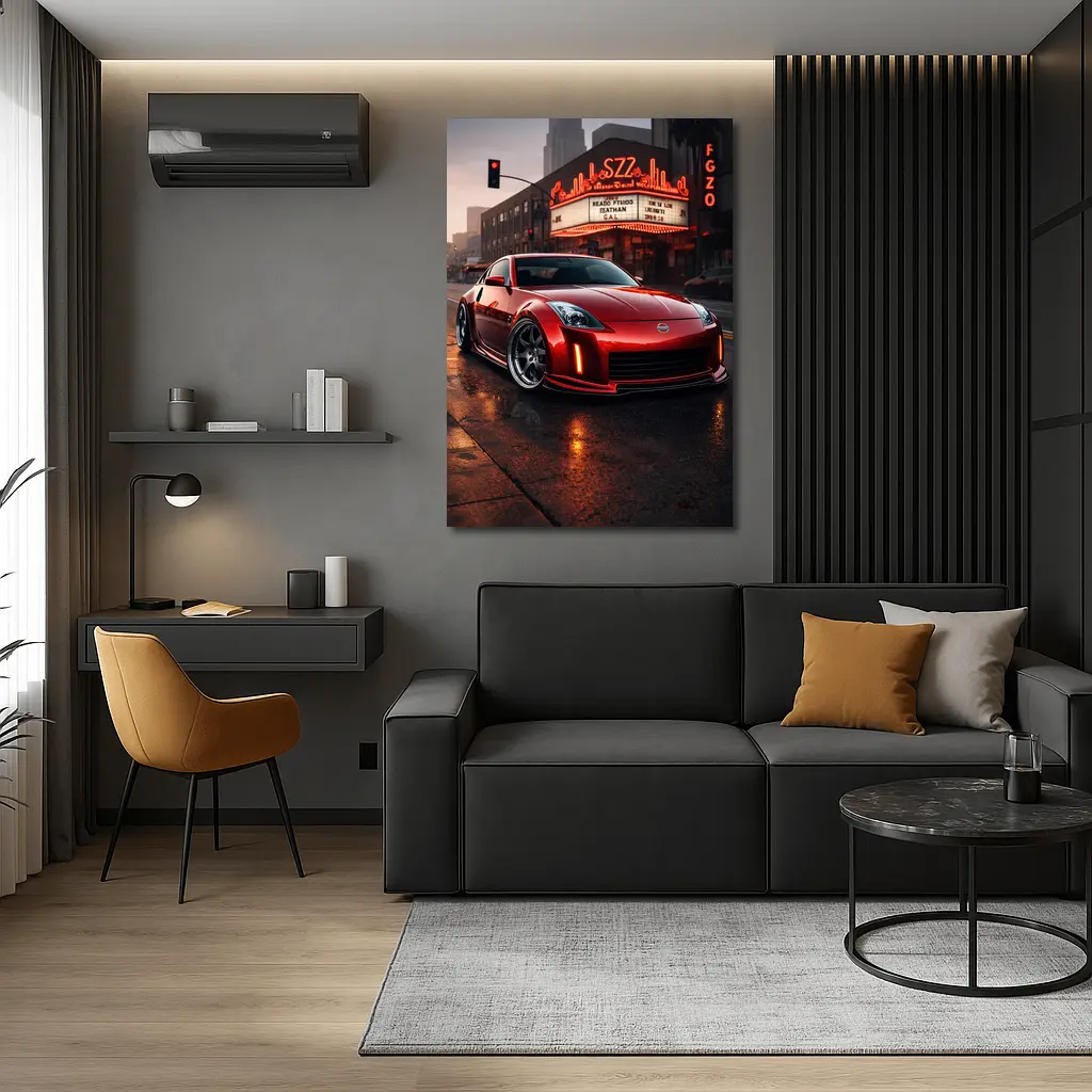 Nissan 350Z Red City Street Neon Night – Wall Art