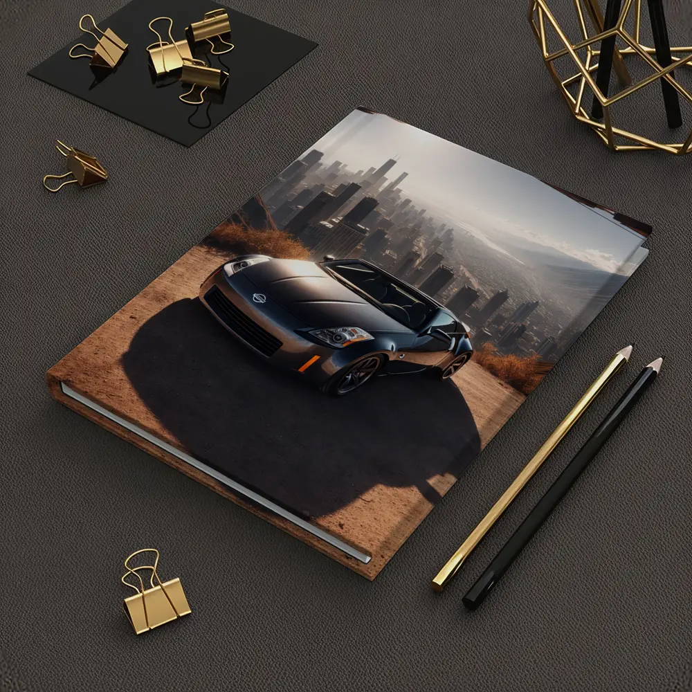 Nissan 350Z Parked Above Hazy City Skyline – Notebooks