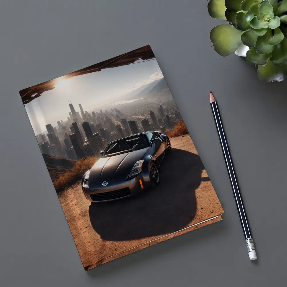 Nissan 350Z Parked Above Hazy City Skyline – Notebooks