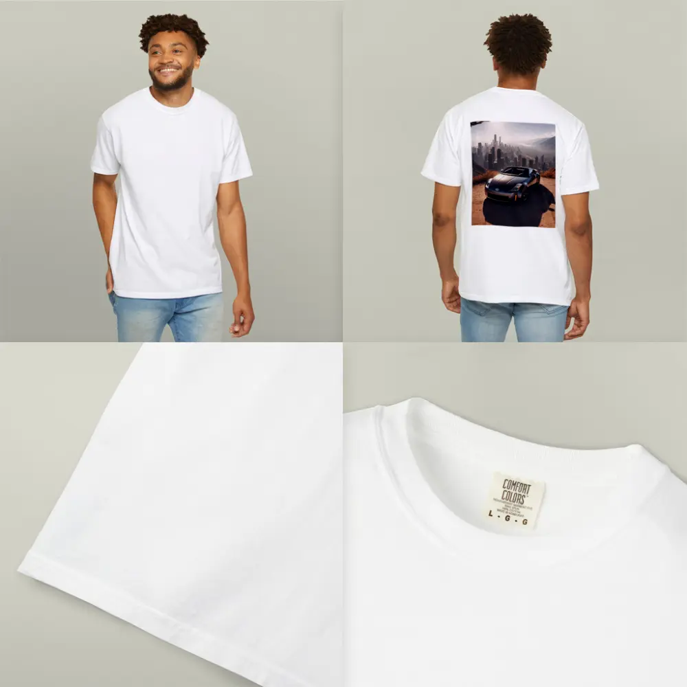 Nissan 350Z Parked Above Hazy City Skyline – T-Shirts