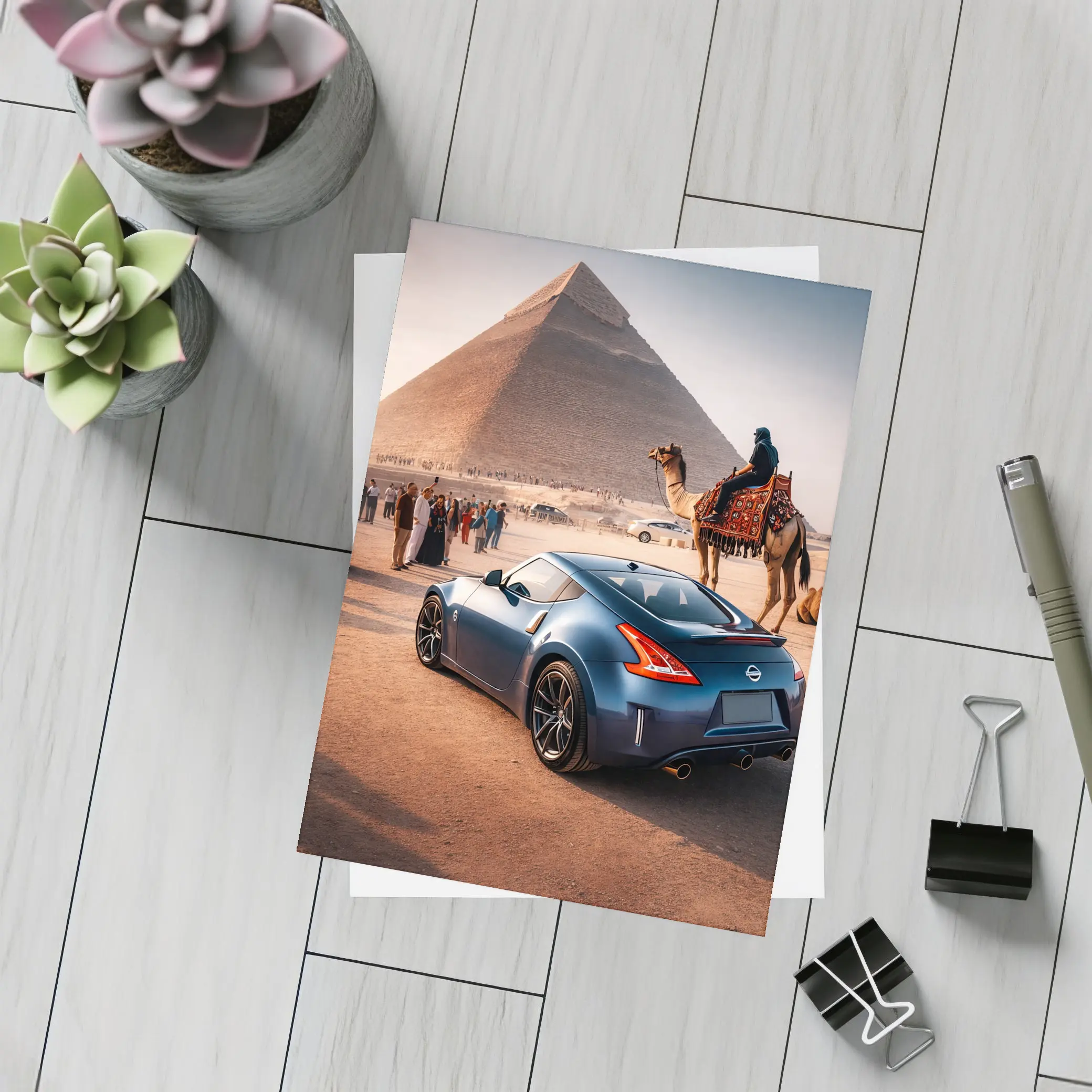 Nissan 370Z Blue Coupe Egypt Pyramids – Postcards