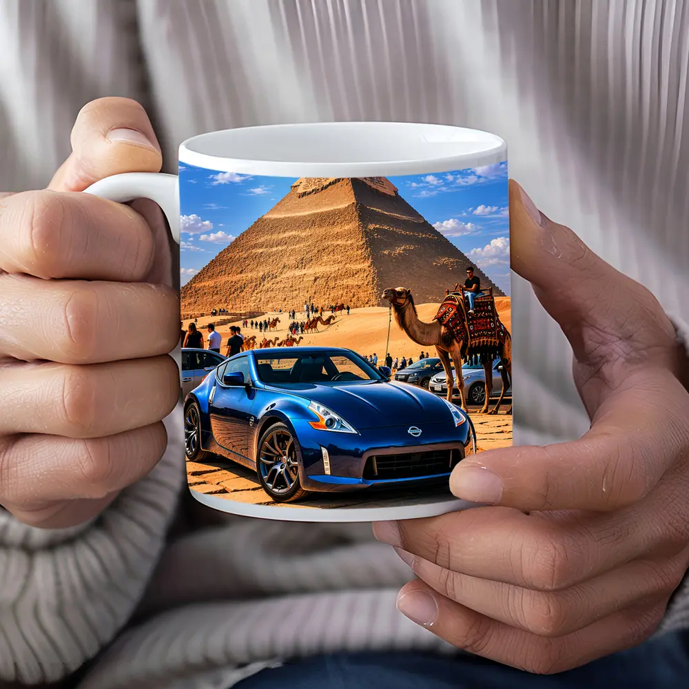Nissan 370Z Blue Sports Car Egypt Pyramids – Mugs