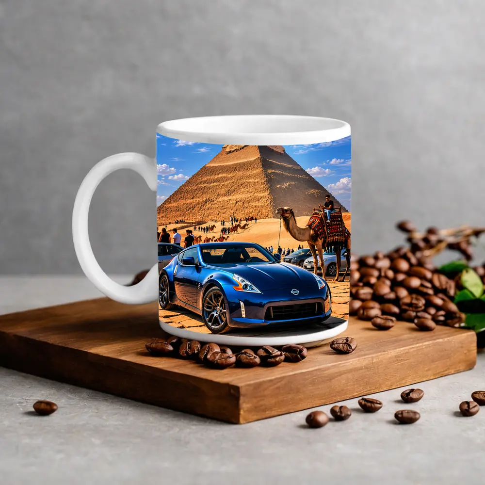 Nissan 370Z Blue Sports Car Egypt Pyramids – Mugs